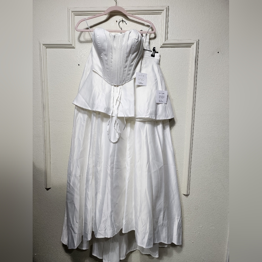 Lulus Angelica White Satin Strapless Three-Piece Maxi Dress Wedding Bride Party - Picture 7 of 11